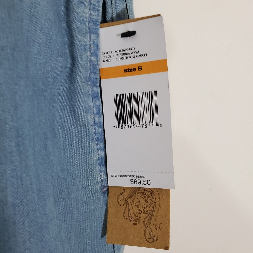 Vintage America Summer Rose Gauchi Wide Leg Crop Chambray Boho Pant NWT Small - Picture 4 of 12